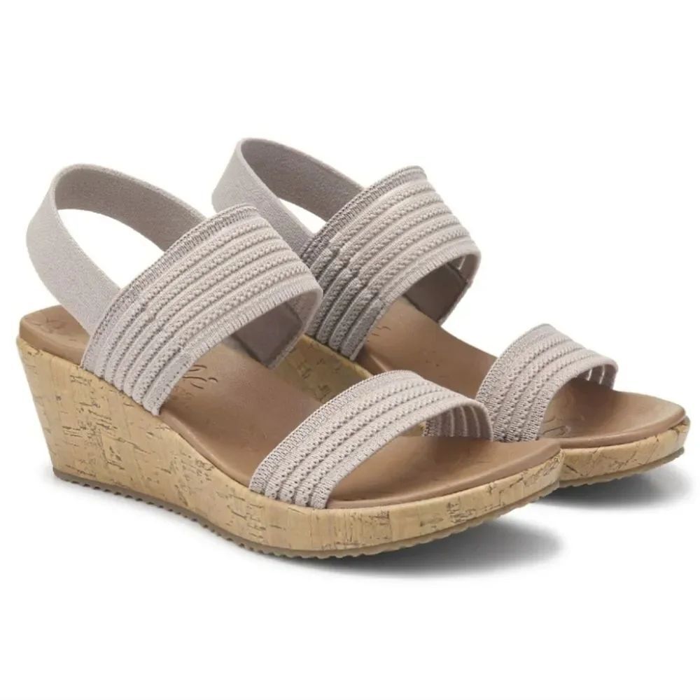 SKECHERS LUXE FOAM WOMEN’S BEVERLEY SHEER GLOW WEDGE SANDAL
